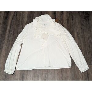 Tibi Viscose Twill Scarf Neck Blouse Womens 0 White Ring Detail Long Sleeve NWT